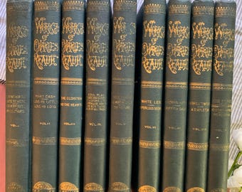 Hacia 1890 / Las obras de Charles Reade / Conjunto de libros antiguos / Libros de decoración antiguos