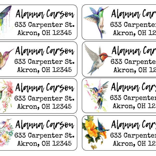 Return Address Labels | Hummingbird | Custom Address Labels | Personalized Address Labels | 60 address stickers | Custom Labels |