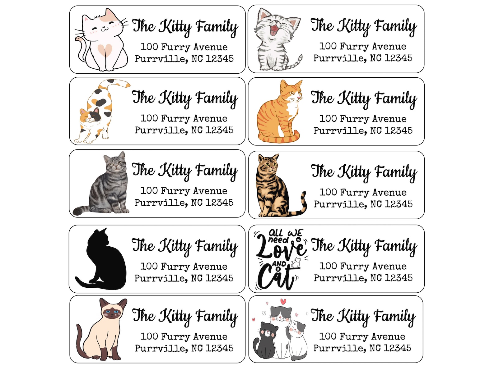 Return Address Labels Cat Cats Cute Cat Custom Address Labels