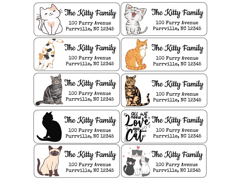 Return Address Labels Cat Cats Cute Cat Custom Address Labels