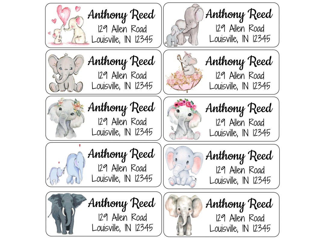 Return Address Labels Elephants Custom Address Labels Personalized