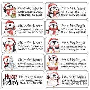 Kerstadresstickers | Pinguïns | Aangepaste adreslabels | Gepersonaliseerde adresetiketten | 60/30 adresstickers | Aangepaste labels |