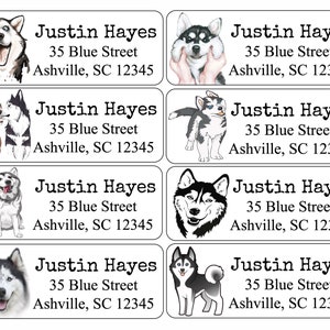 Adressaufkleber | Husky | Hunde | Benutzerdefinierte Adressetiketten | Personalisierte Adressetiketten | 60 Adressaufkleber | Individuelle Etiketten |