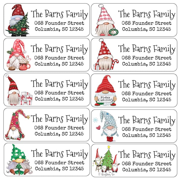 Christmas Return Address Labels | Gnomes | Custom Address Labels | Personalized Address Labels | 60 address stickers | Custom Labels |