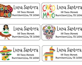 Cinco de Mayo Retouradresetiketten | Aangepaste adresetiketten | Gepersonaliseerde adresetiketten | 60 adresstickers | Aangepaste etiketten |