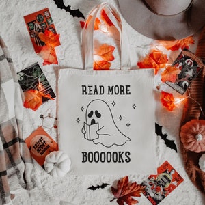 Bookish Halloween Tote Bag, Read More Boooks Tote, Halloween Teacher Tote Bag, Book Bag, Booktok Tote, Bookish Tote Bag, Ghost Reading Tote