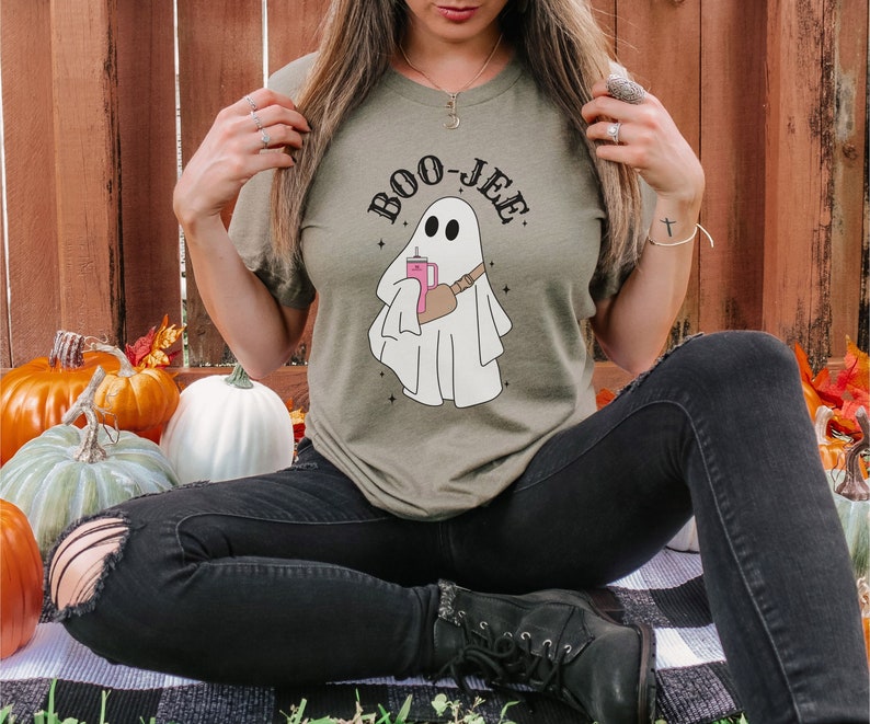 Boo-Jee Ghost Shirt Stanley 40 oz T Shirt Trendy Halloween Heather Olive