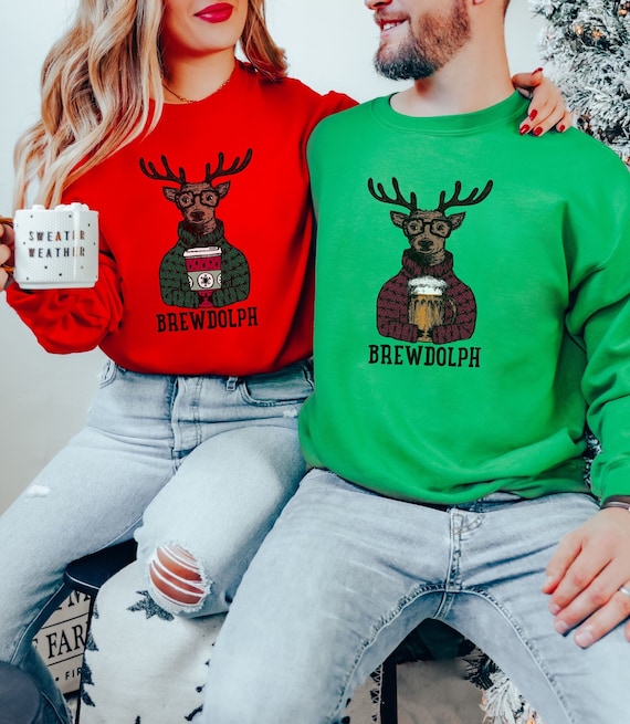 Brewdolph Sweatshirt Couples Christmas Sweatshirts Drinking Shirt Funny Beer Sweater Coffee Lover Funny Holiday Beer Sweatshirt Xmas Etsy