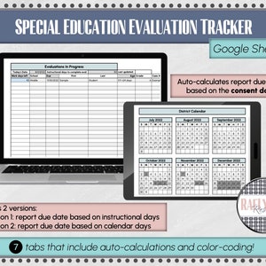 Special Education Evaluation Tracker for Google Sheets (2025-2026 & 2026-2027 school years)