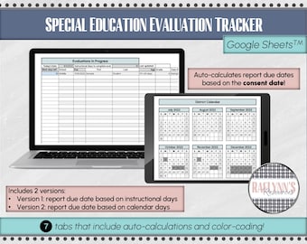 Special Education Evaluation Tracker for Google Sheets (2024-2025 & 2025-2026 school years)