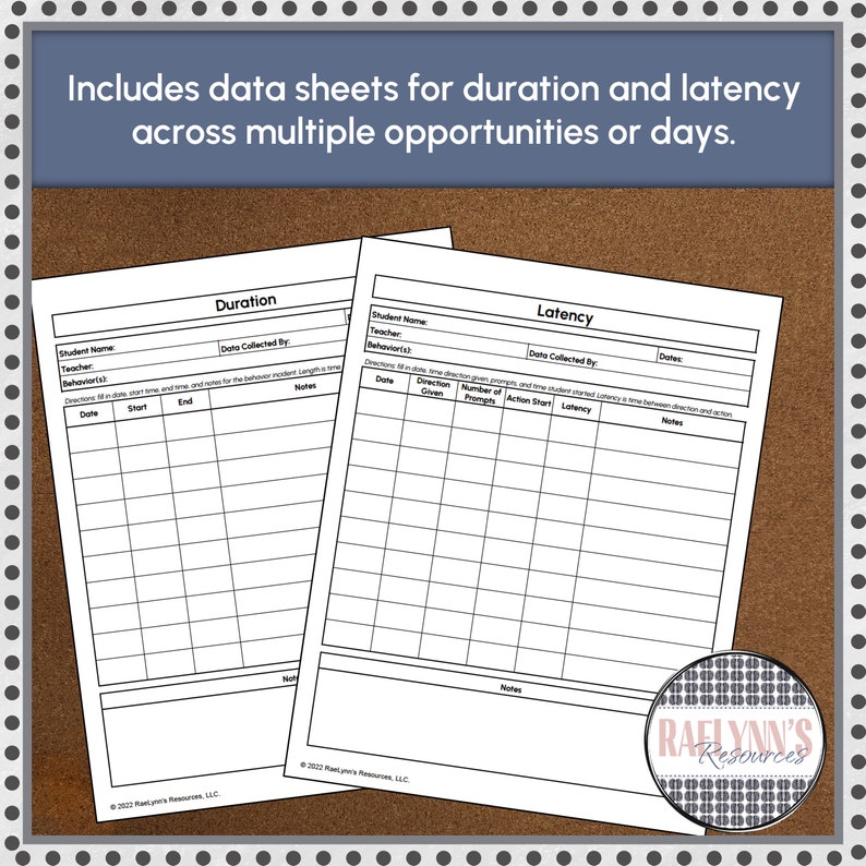 Duration and Latency Data Collection Sheets image 2