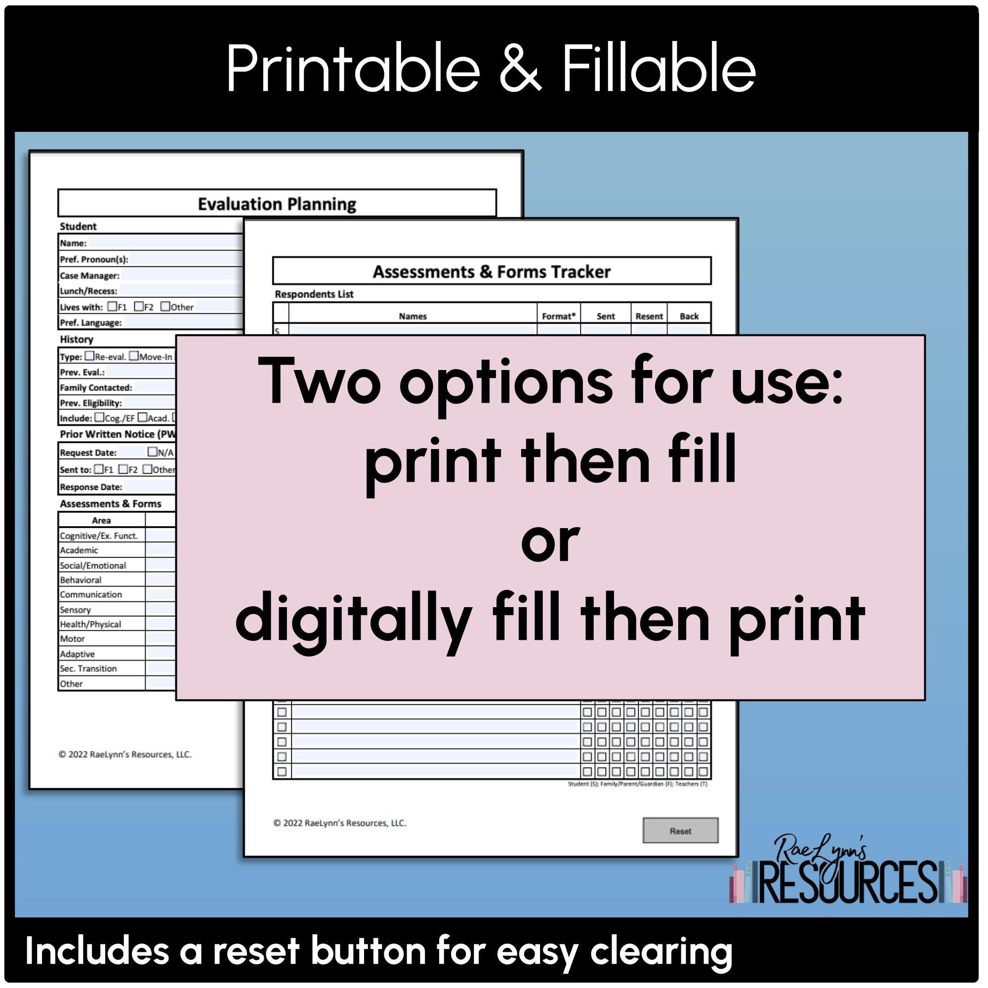 Student Evaluation Planning and Tracking PDF Printable Digital Special ...