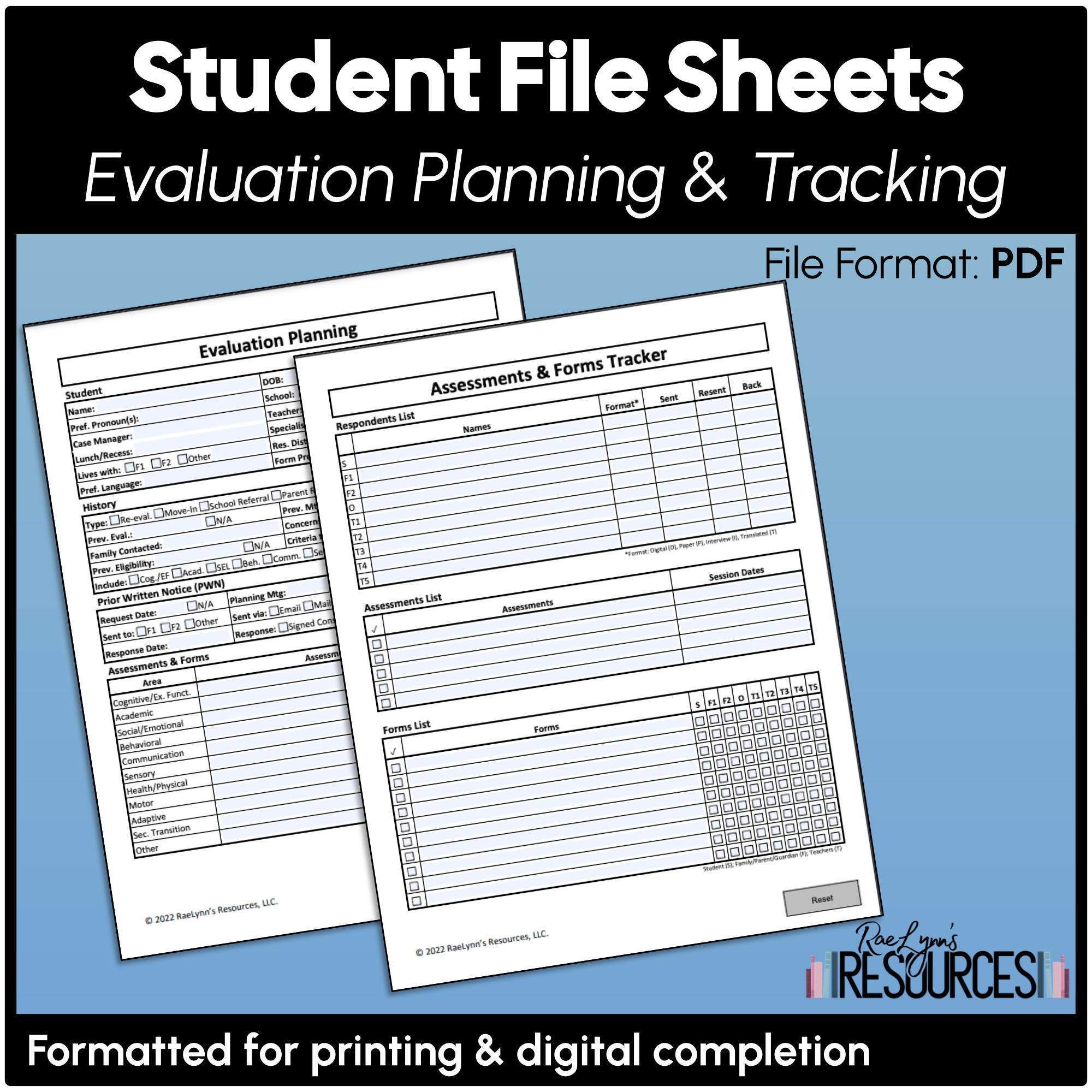 Student Evaluation Planning and Tracking PDF Printable Digital Special ...