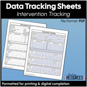 Collecte de données d'intervention PDF imprimables Numérique Comportement Progrès scolaires