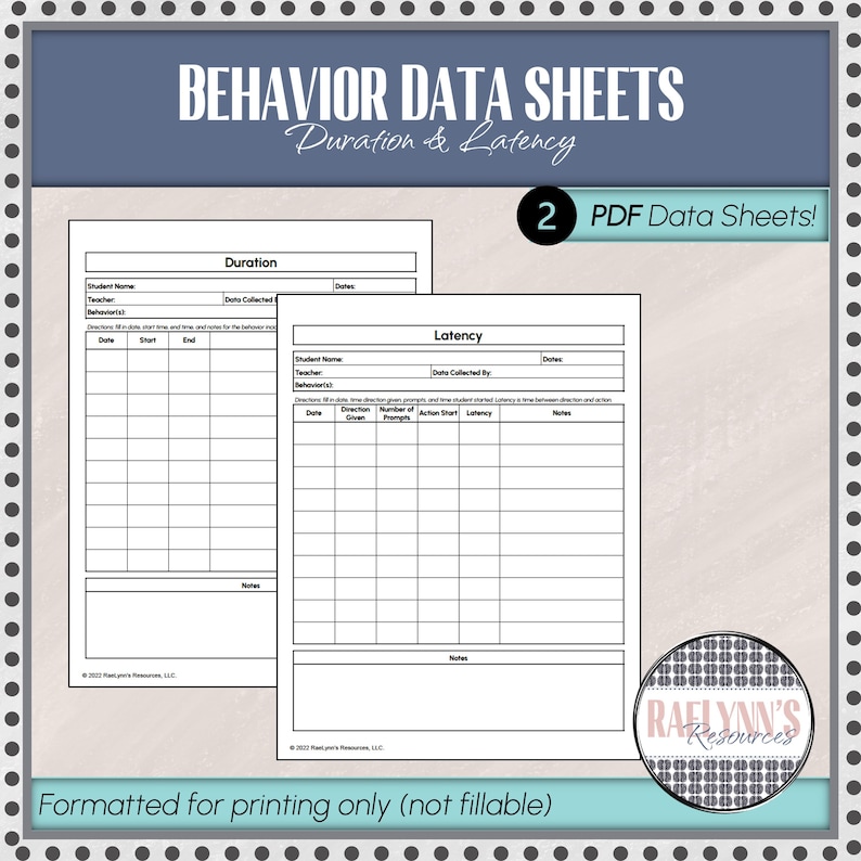 Duration and Latency Data Collection Sheets image 1