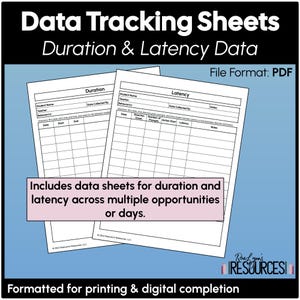 Duration and Latency Behavior Observation Data Sheets PDF Printable Digital Form