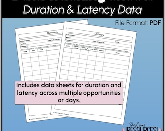 Duration and Latency Behavior Observation Data Sheets PDF Printable Digital Form