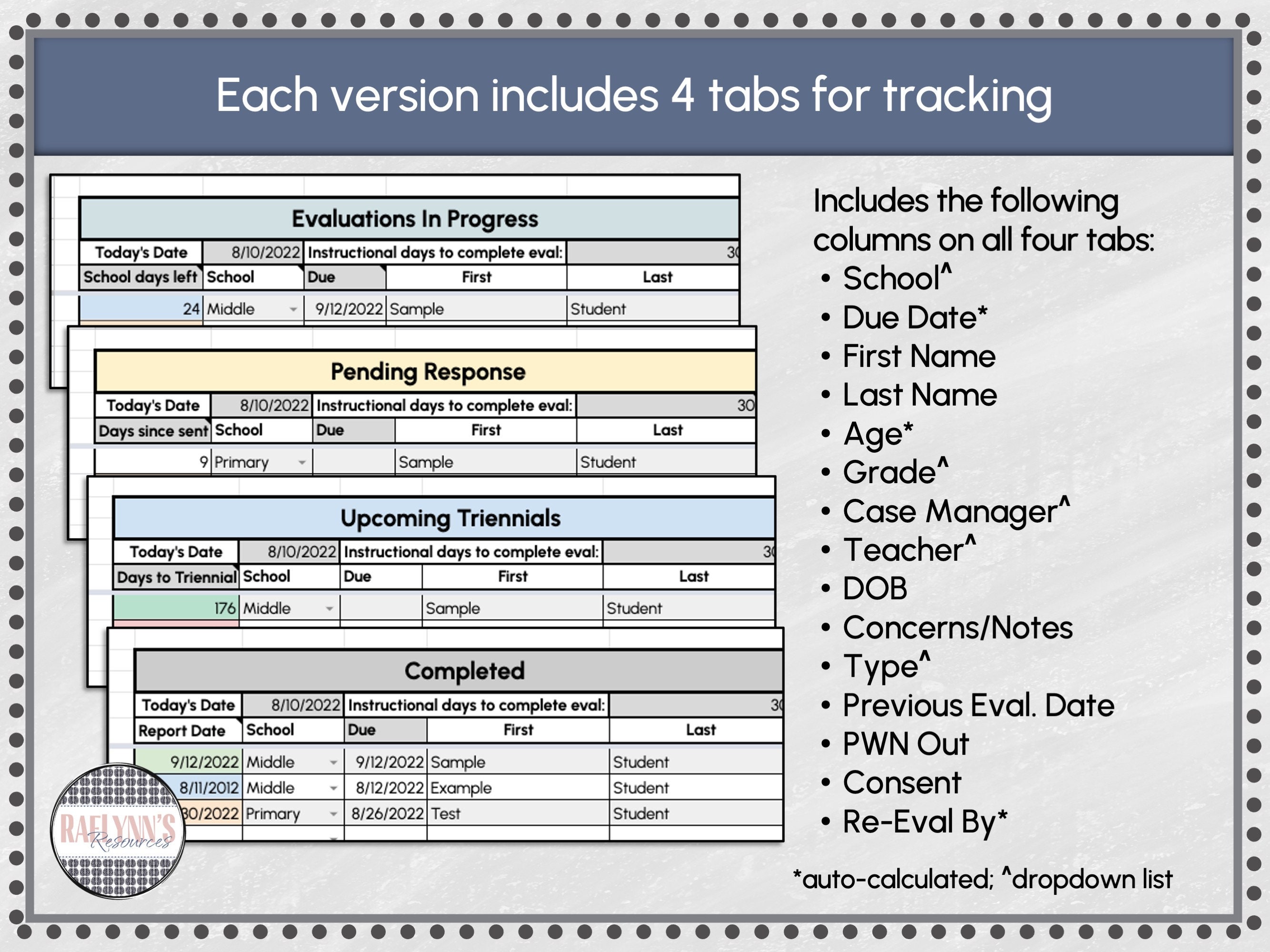 Special Education Evaluation Tracker for Google Sheets (2025-2026 ...