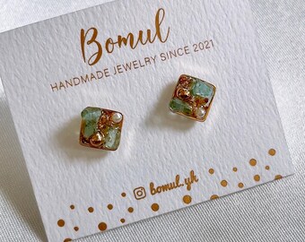 Gemstone Apatite Studs | Resin Earrings| Gemstone | Gold Plated