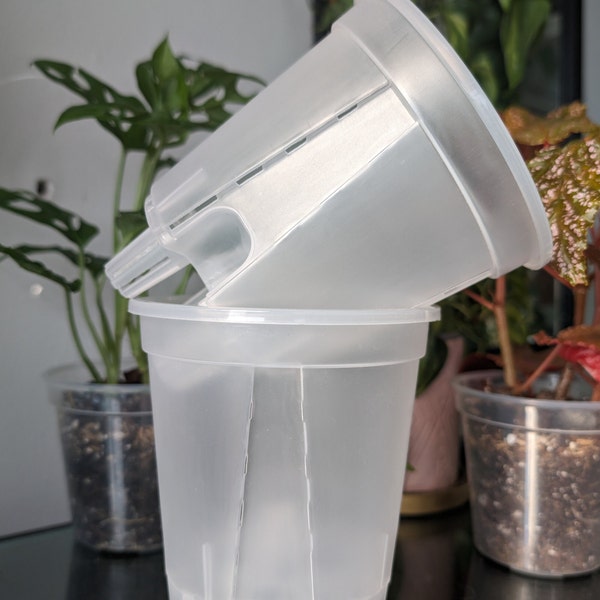 Clear Plastic Self Watering Plant Pots five pack for ,Houseplants, Aroids, Hoyas, Monstera, Multiple sizes, Hydroponic Pots, Anthurium Pot