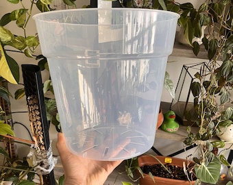 Très grands pots de fleurs géants en plastique transparent pour plantes d'intérieur, aroïdes, hoyas, Monstera 11,8 pouces/30 cm, pot géant, jardinière transparente avec drainage
