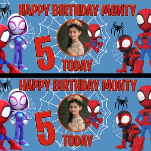 Pancarta personalizada de cumpleaños de Spidey, papel fotográfico, arte de pared grande, 840mm x 305mm, Web Spiderman Friends