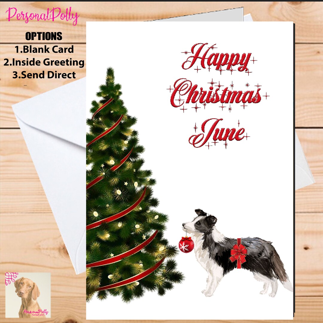Personalised Border Collie Card Christmas Dog Pet Paw Farm Black White ...