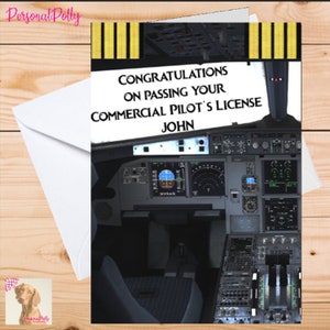 Personalised Pilot Card Birthday Congratulations license Commercial Aviation Cockpit