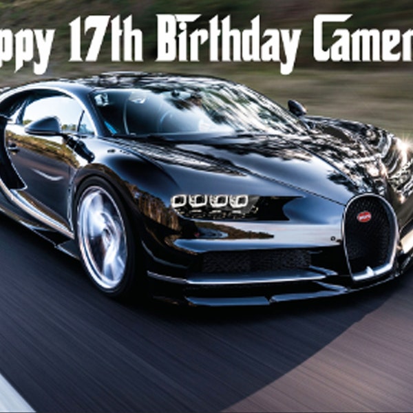 Personalised Bugatti Card Birthday Fast Car Supercar Black