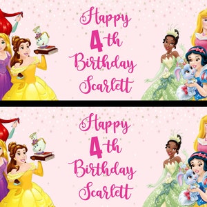 Personalised Disney Princess Birthday Banner Paper Wall Art Large 840mm x 305mm