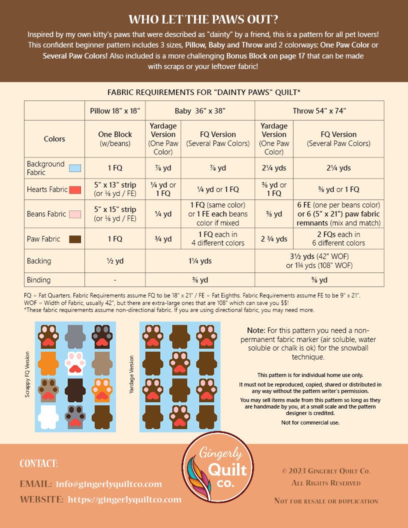 Dainty Paws Quilt - PDF Pattern - Etsy
