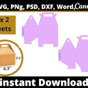 Gable Box Template: Party Favor Gift Bag with Handles (Digital Download)