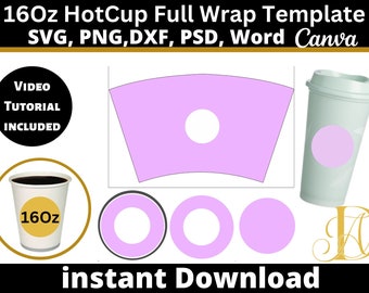 Plantilla de taza caliente de vaso svg, plantilla de envoltura completa Starcups de 16 oz svg, plantilla de taza de taza caliente de 16 oz svg, plantilla de taza de 16 oz svg, taza de vaso