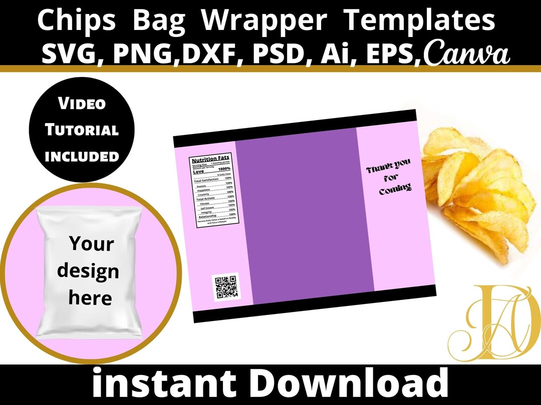 Editable Chip Bag Template, Nutritional Label, Chip Bag Templates, Chip Bag Template Canva