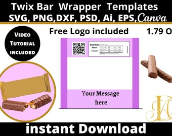 Twix Candy Wrapper Template: Editable Chocolate Bar (Digital Download)