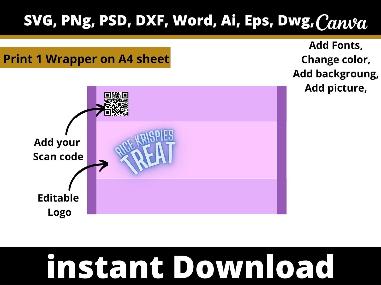 Rice Krispies Treat Label Template Rice Krispies Wrapper Etsy Singapore