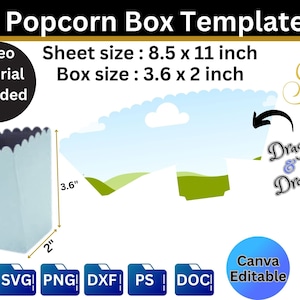 Popcorn Box Template SVG, PNG, Chip box, Candy Box