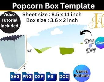 Szablon pudełka na popcorn SVG, PNG, pudełko na chipsy, pudełko na cukierki
