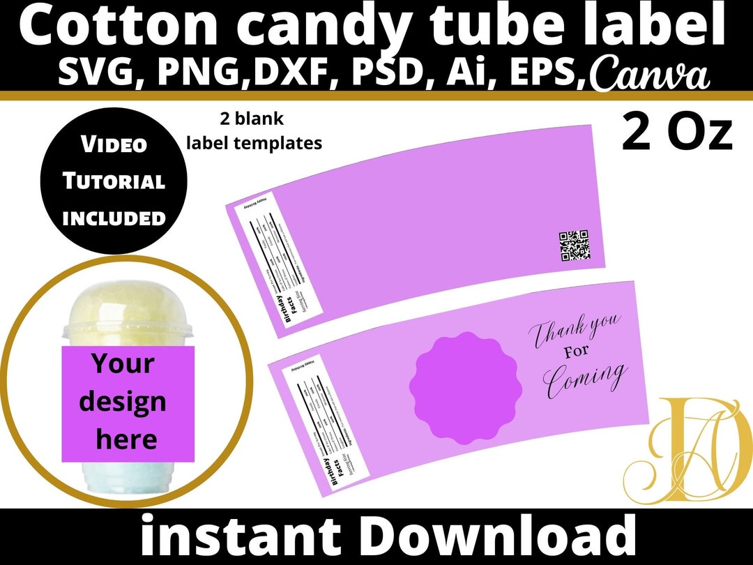 2 Oz Cotton Candy Tub Label Template, Cotton Candy Tub Wrapper Template ...