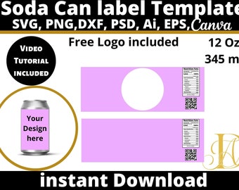 Editable Soda Can Label Template: 12oz Canva Design (Digital Download)
