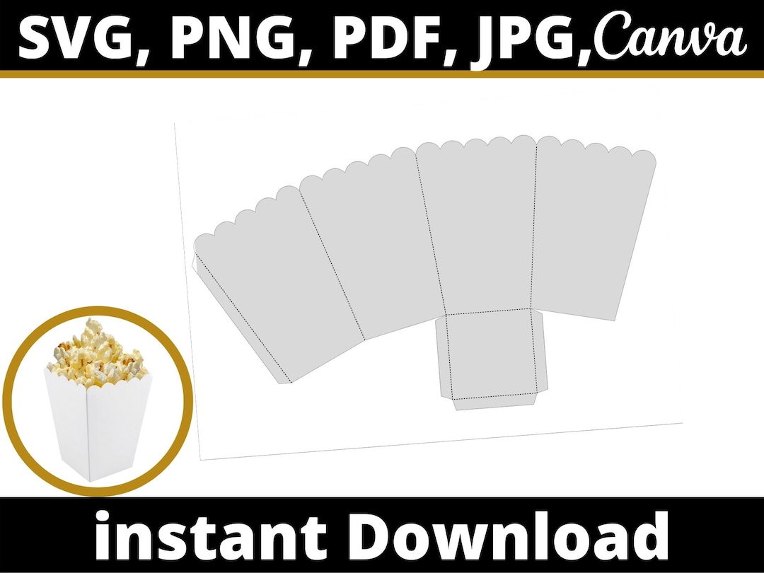 Popcorn Box Template SVG PNG Etsy