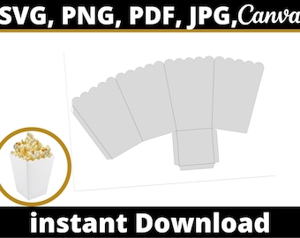 Popcorn Box Template SVG, PNG,