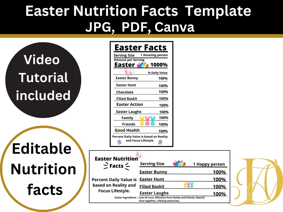 Easter Nutrition Facts Template, Nutrition Facts, Nutrition Facts