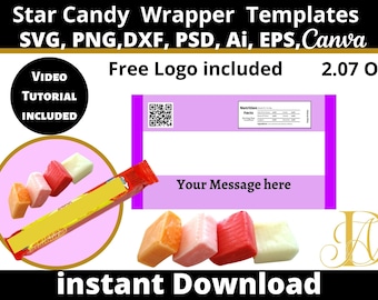Star Candy Wrapper Template, Star Candy Bar Wrappers 2.07 Oz Blank Wrapper Template, Chip Bag template, instant download