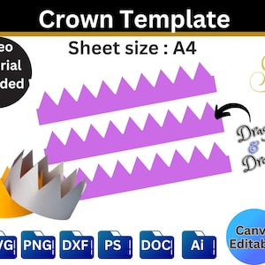 Kids Crown Template: Birthday Party Hat SVG, Canva Editable (Digital Download)