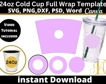Plantilla de copa fría Starbacks Svg, plantilla de envoltura completa de vaso de 24 oz svg, plantilla de copa acrílica de 24 oz svg, plantilla de copa de 24 oz svg, copa de vaso