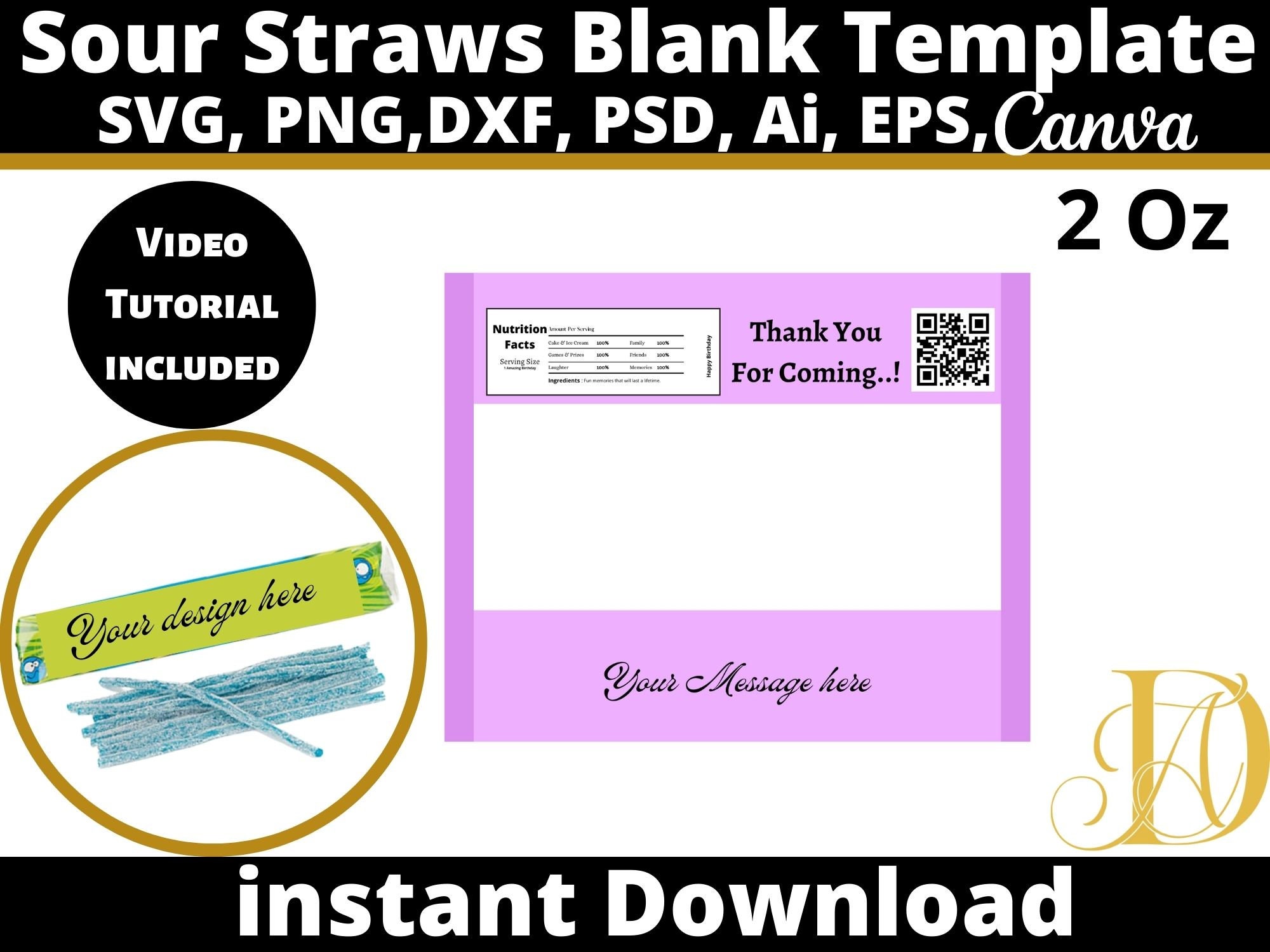 Sour Straws Wrapper Template: 2oz Blank Label (digital Download) - Etsy