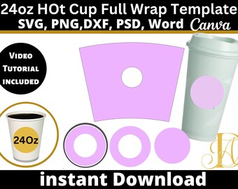 Plantilla de taza caliente StarCups SVG, plantilla de envoltura completa de vaso de 24 oz SVG, plantilla de taza caliente de 24 oz svg, plantilla de taza de 24 oz SVG, taza de vaso