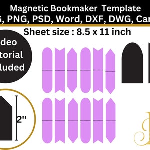 Magnetic Bookmark Template, Bookmark Template SVG, Canva, DXF, Ms Word Docx, Png, PSD, 8.5&quot;x11&quot; sheet,