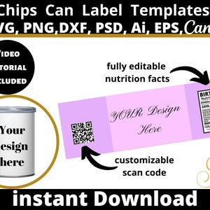 Chips Can Label Template, Chips Label Template, Mini Chips Template, 1.3 Oz Can Template, Chip Bag Template Instant Download